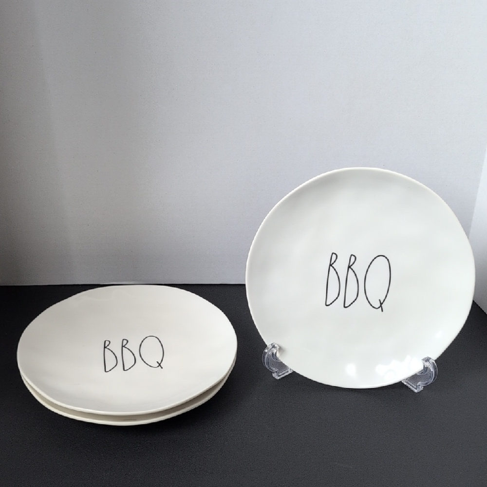 Rae Dunn‎ BBQ White Melamine Plates Ivory Farmhouse Grill Outdoor Dinnerware